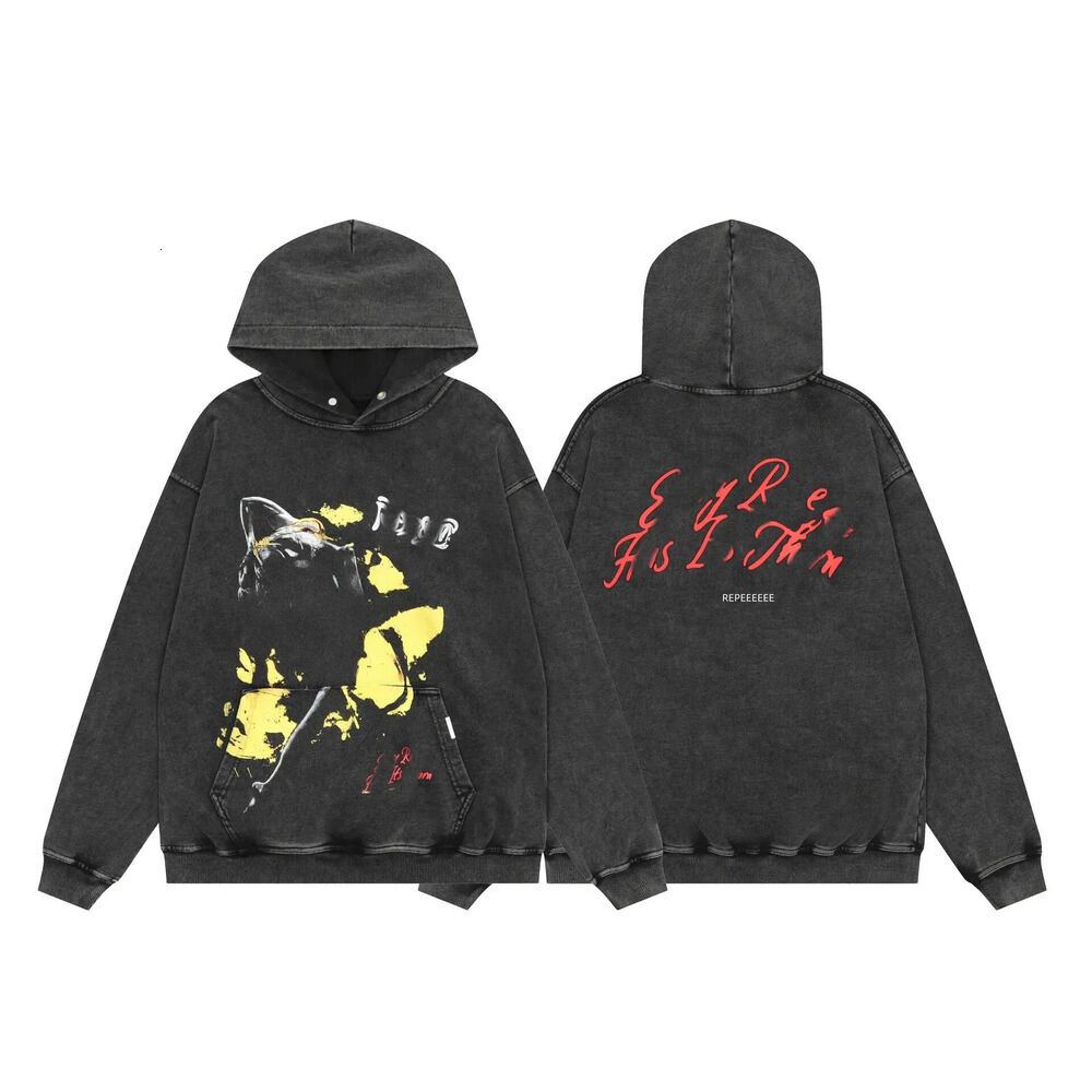 Rephoodie Vintage Distressed Washed Sweatshirt Loose Fit Hooded Sweatshirt Heavyweight Street Style Men's And Women's Matching Outerwear O