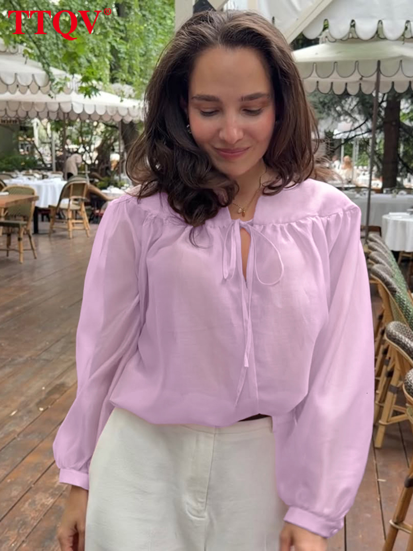 2026 Casaul Loose Pink Women's Shirt 2027 Fashion Stand Collar Lady Shirts Elegant Lace-Up Solid Top Female Clothing Streetwear