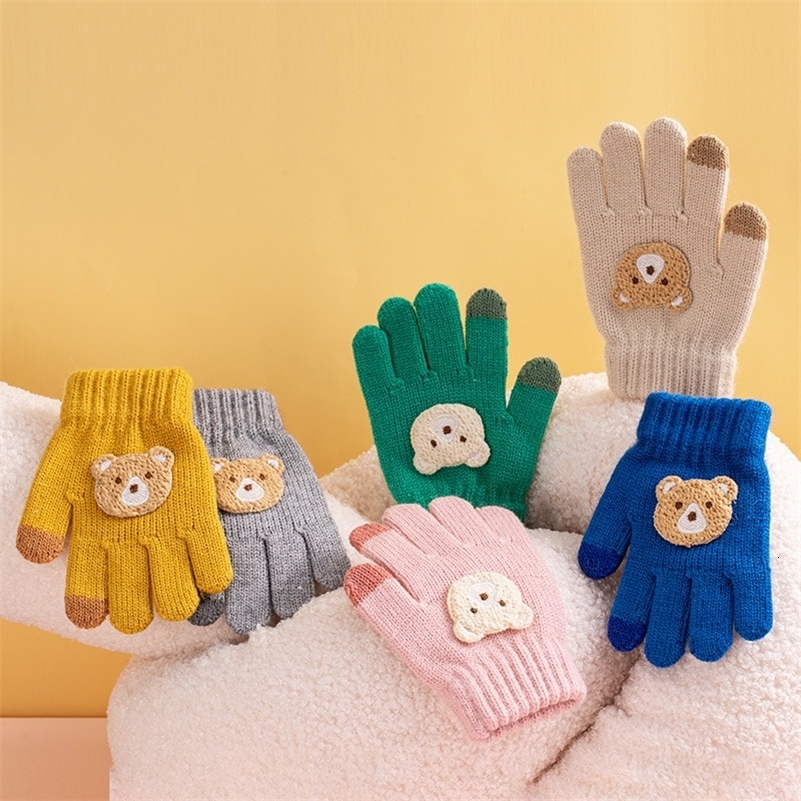 2-6 year old cartoon bear baby gloves with crochet hooks thick winter warmth knitted gloves boys girls and children's thick260920ww