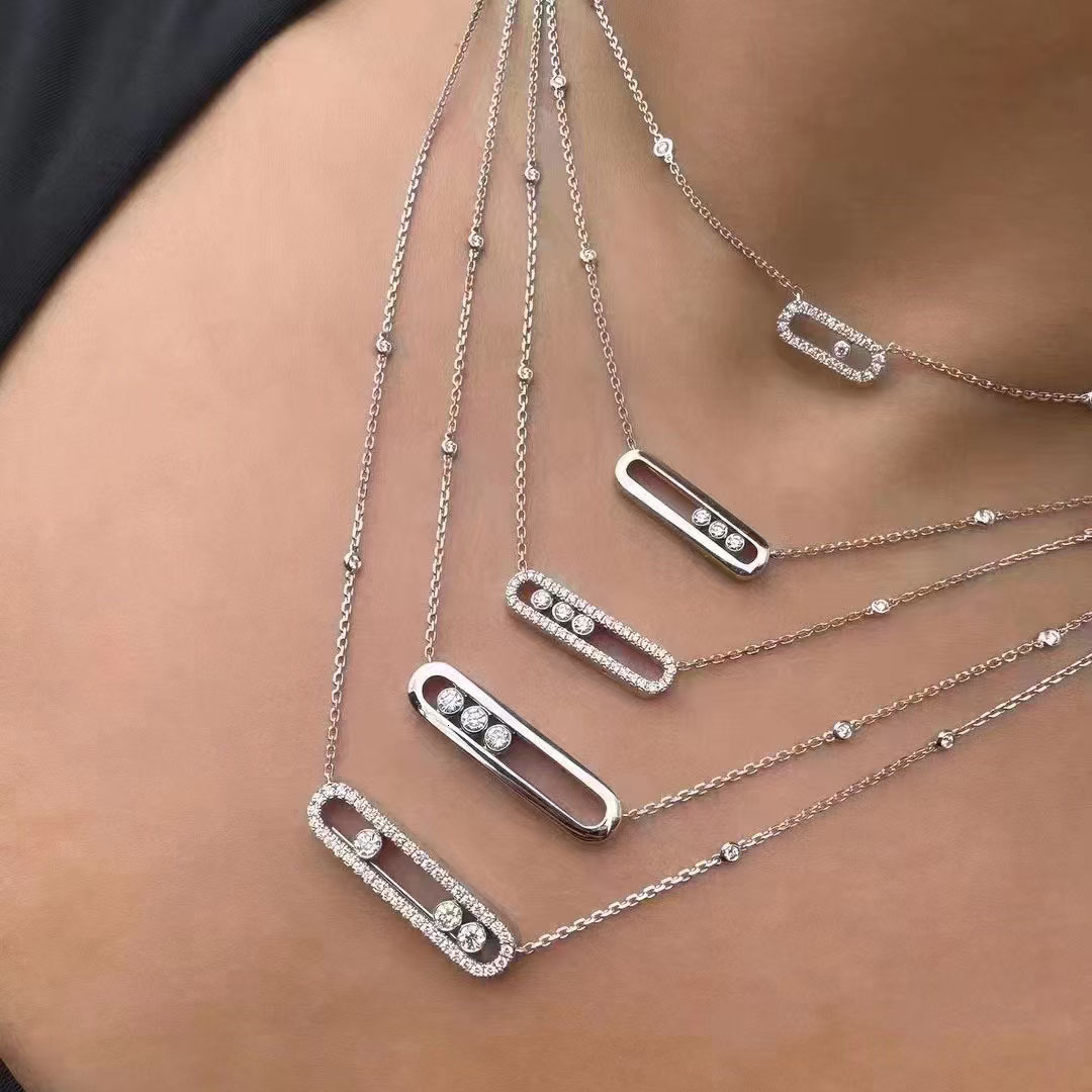 Messikaas Necklace Jewerly Designer Mesikaa Jewerly Fashionable Jewelry Large Three-diamond Sliding Necklace For Women Pendant Collarbone Chain