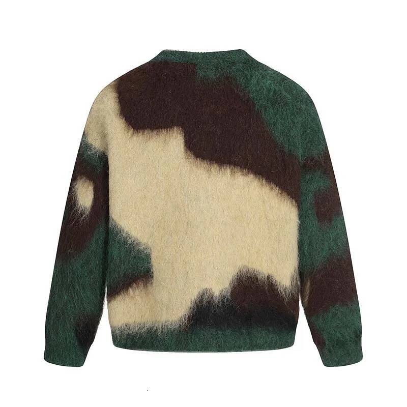 Men's Brand Loose Casual Knitted American Letter Contrasting Color Seahorse Hair Crew Neck Long Sleeve Sweater Trendy 26Y1017