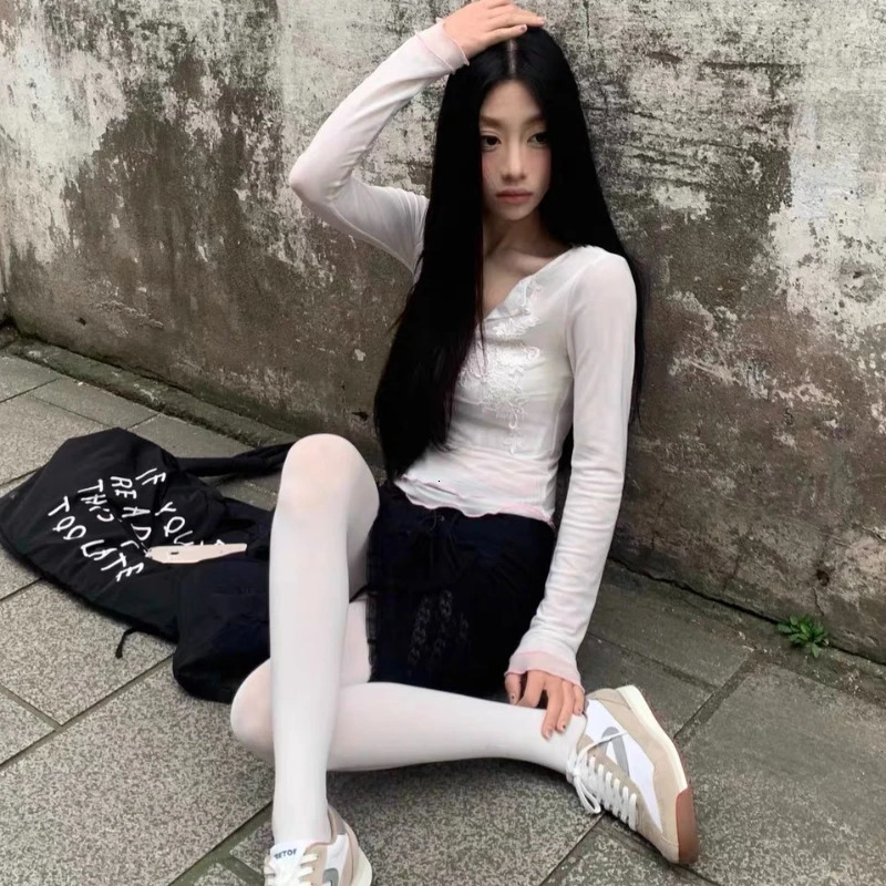 Oriental Ethnic Mesh Long Sleeve T-shirt Women Chinese Floral Lace Hollow Slim Ruched Sheer Thin Layering Basic Blouse Y2k Top 261014