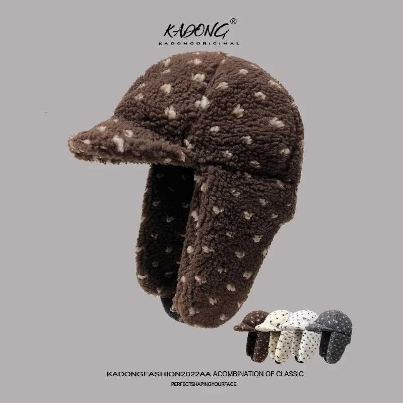 Trapper Hats Korean Fashion Love Printed Plush Pilot Caps Women Autumn and Winter Travel Warm Versatile Ear Protection Bomber Hats for MenT261017