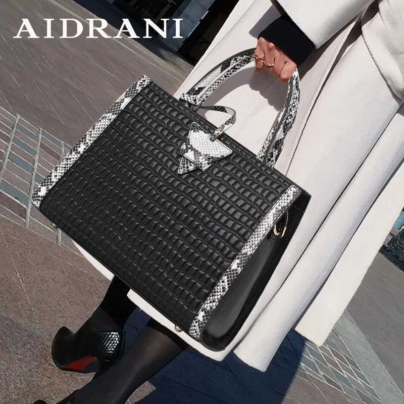Evening Bags Totes Aidrani Women's genuine leather handbag large capacity fashionable shoulder bag stone patterned cowhide bag H261016