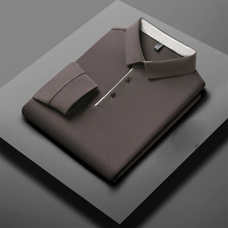 Mens Business Casual Long Sleeve Solid Color Polo Shirt Fashionable Warm Comfortable Four Seasons Versatile Top 261016