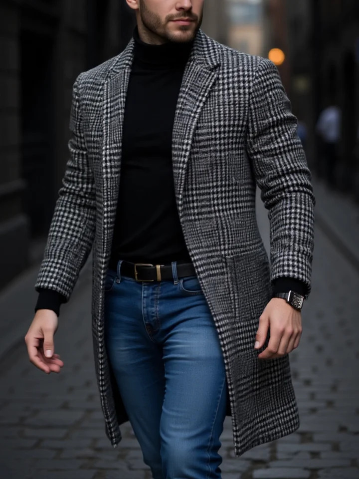 Arrival Mens Outdoor Thickened Warm Trench Coat Houndstooth Autumn Winter Windproof with Inner Lining Overcoat Trench Coat 261016