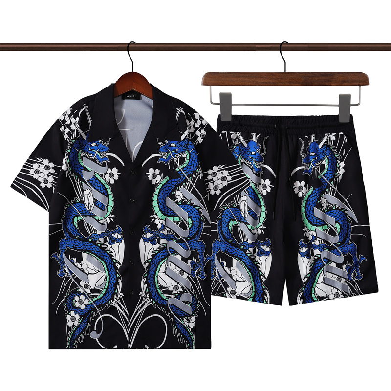 Men Summer 2Pcs Tropical Printed Shirt & Beach Shorts Set Hawaii Vacation Outfit