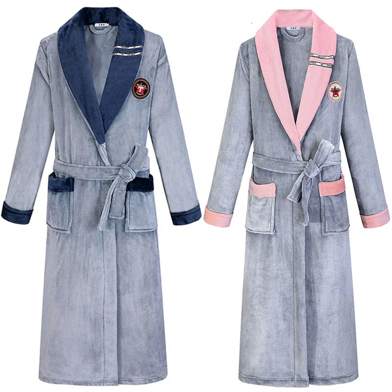 Thickened Long Flannel Robe Large Size Lover Sleepwear Winter Coral Fleece Nightwear Kimono Bathrobe Loose Home Wear Lounge 261017