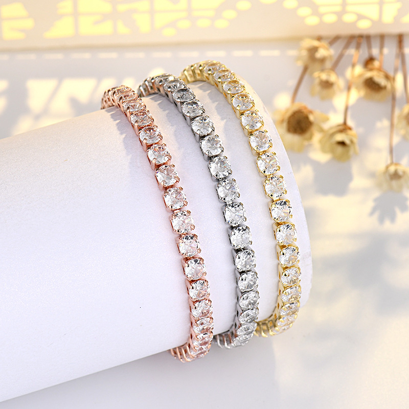 European And American Style 4Mm Round Cubic Zirconia Single-Row Full-Diamond Adjustable High-Quality Tennis Bracelet Women, Wholesale For Cross-Bord