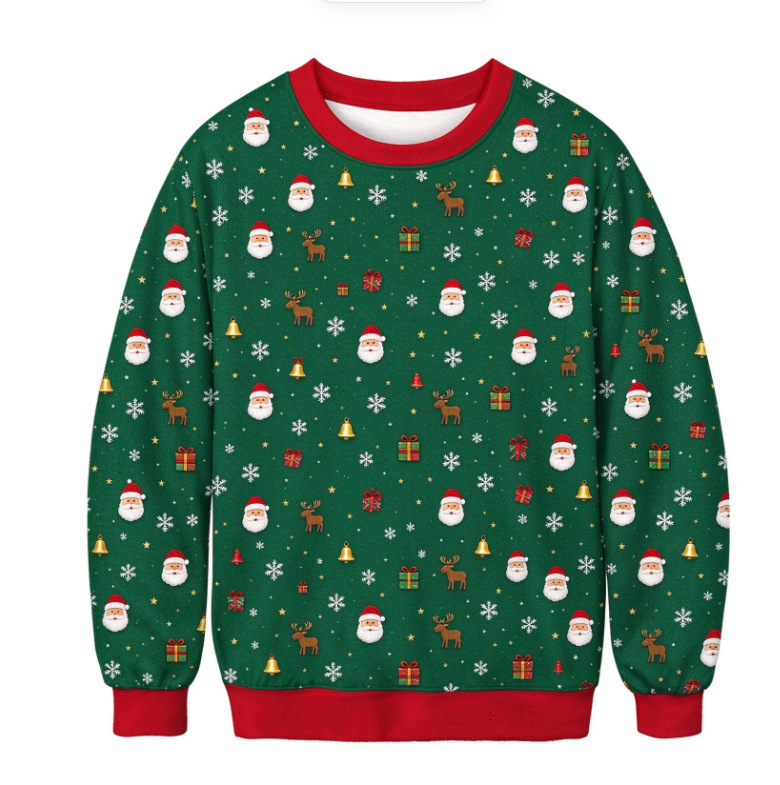 2026 New Christmas Autumn Winter Pullover Round-Neck Sweatshirt, Loose Long-Sleeved 3D Digital Print Base Layer For Women, European And American Fre