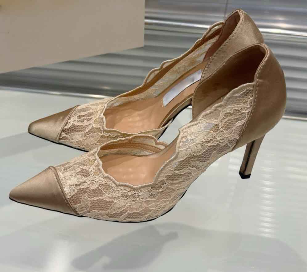 26SS Luxurious Designer Summer Women'sSilk lace embellished high heels Sandals Dress Shoes Outdoor Leisure mule Shoes With box Wedding Party Ev
