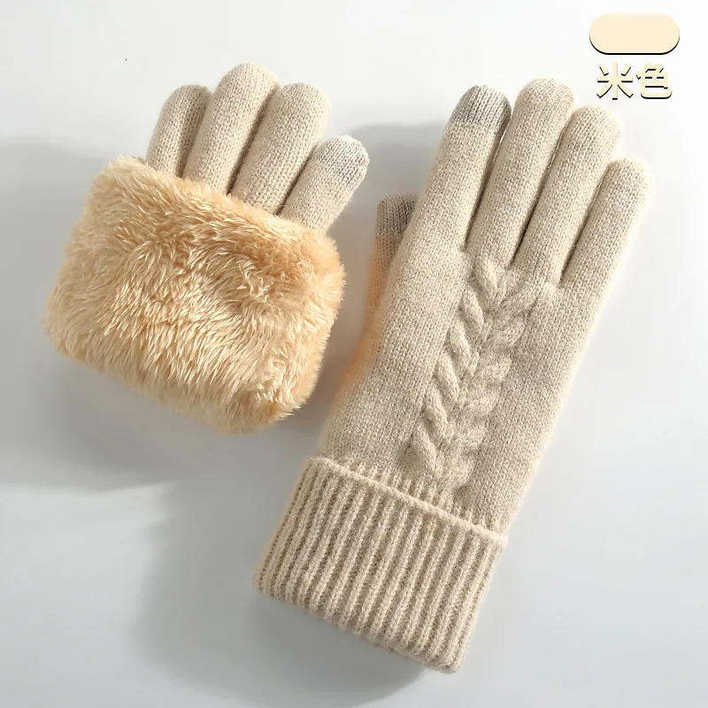 Knitted gloves for men and women for winter double layer plus velvet thickened warm and cold jacquard fashion touch scree 261017
