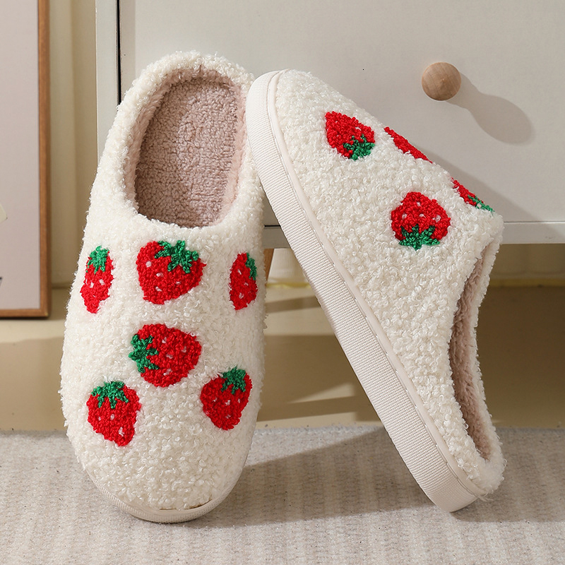 Strawberries Couple Cotton Slippers Home Indoor Cartoon Platform Slides Ladies 2025 Designer Warm Comfortable Winter Shoes Women ddmykukumalu