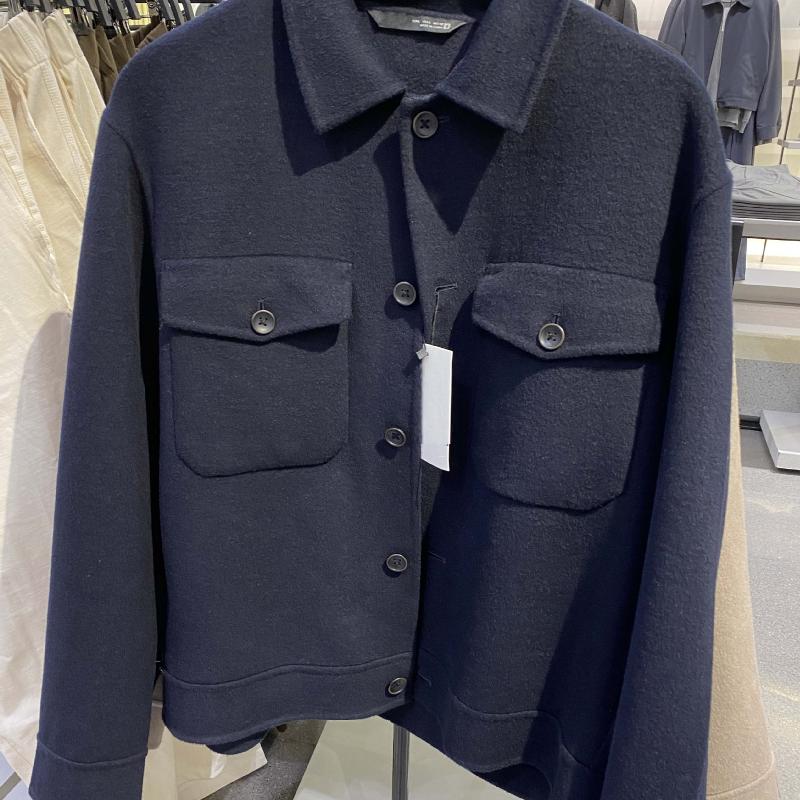 Veste de travail courte en laine mélangée pour hommes, col à revers, poches à rabat, boutons sur le devant, couleur unie, vêtements d'extérieur d
