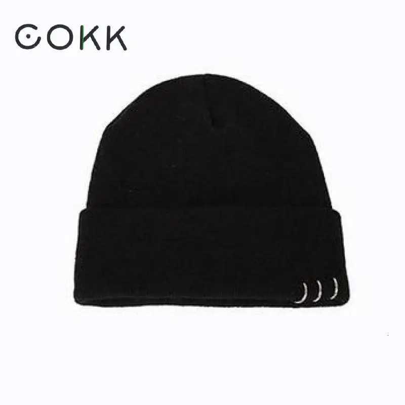 Beanie/Skull Caps COKK Autumn Winter Hats For Women Girls Knitted Cap With Ring Hip Hop Korean Bonnet Beanie Hat Female Stretch Hats Gorras BlackT26