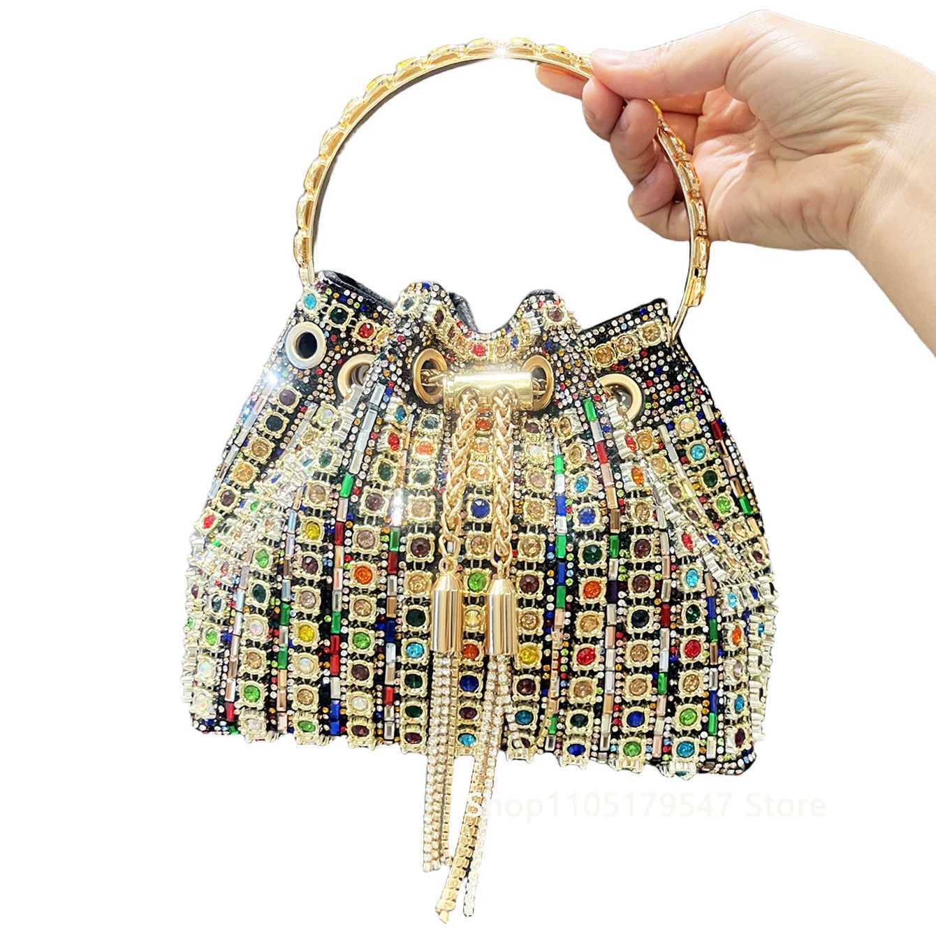 Evening Bags Designer Tassel Evening Clutch Bag Women Bucket Shoulder Crossbody Bag Rhinestone Purses Handbag for Bridal Wedding Party H261016