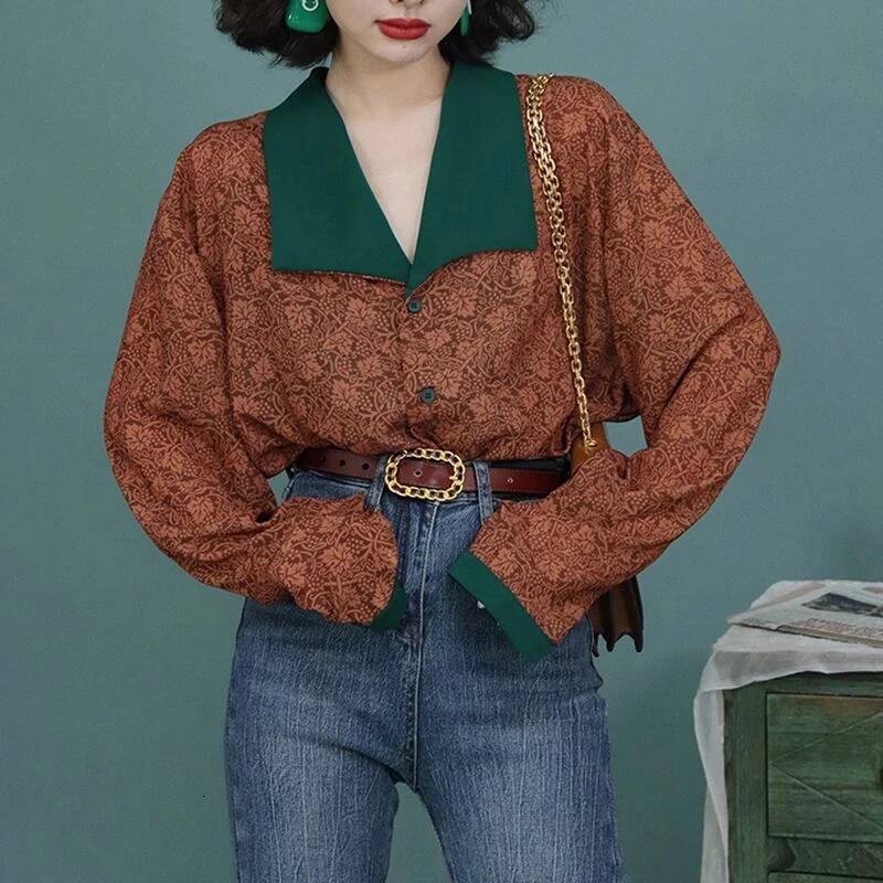 MEXZT Vintage Floral Blouses Women Harajuku Patchwork Oversized Long Sleeve Shirts Office Lady Elegant Print Loose Casual Tops