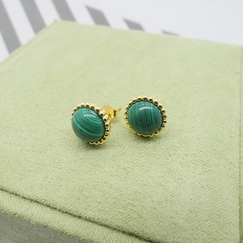 Designer Jewelry vanly Best-selling round bead earrings in rose gold with blue pine and red agate
