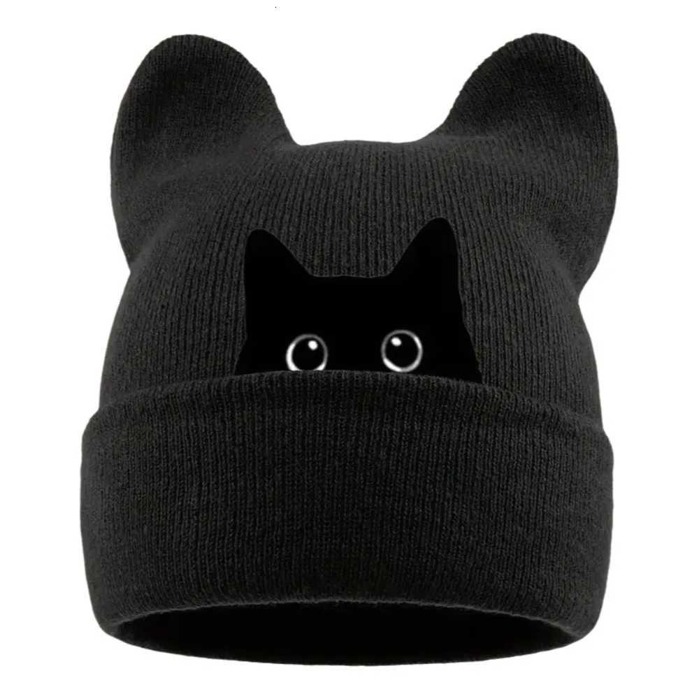 Beanie/Skull Caps Fashion Knit Cat Ear Beanie Hat Y2K Harajuku Punk Gothic Winter Knit Hat Stretchable Brimless Skull Cap Casual StreetwearT261017
