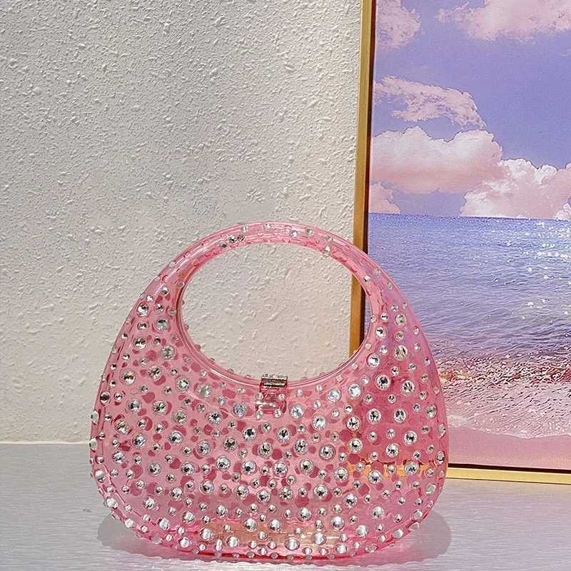 Evening Bags Totes Clear Diamonds Evening Bags Acrylic Designer Women Handbags Rhinestone Wedding Purses Ladies Half Moon Crystal Clutch New H261016