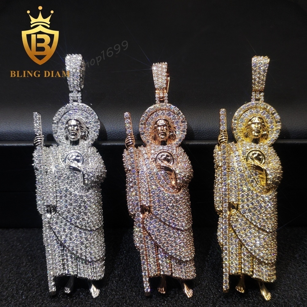 Hip Hop Jewelry Iced Out Moissanite Jesus Pendant 925 Sterling Silver VVS D Color Moissanite for Men Women Pass Diamond Test