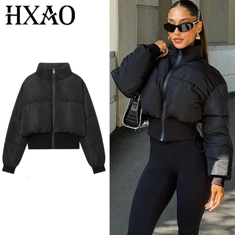 Women's Down Parkas HXAO Black Lightweight Padded Jackets Women's Jacket Winter Crop High Neck Long Sleeve Quilted Jacket Woman Insulated