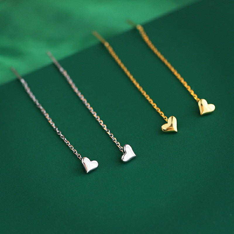 Korean Dongdaemun Heart Thread Female Temperament Titanium Steel Heart-Shaped Versatile Earrings New Trendy Face Slimming Simple Ear Jewelry