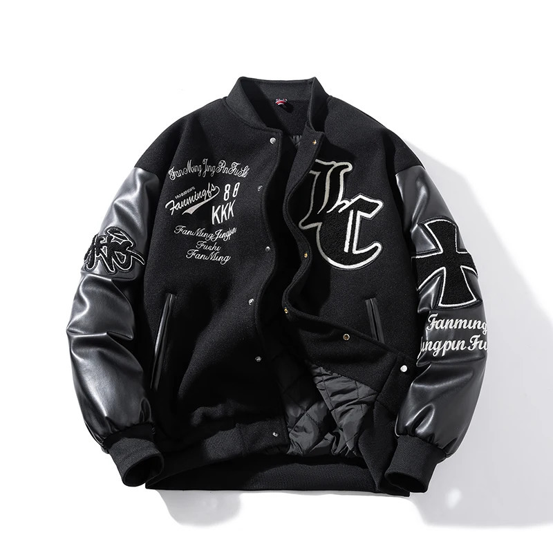 Winter Varsity Jacket Man Leather Sleeves Women Embroidery Baseball Fashion Letter Hip Hop Woolen Coat Warm Parkas Button 261016