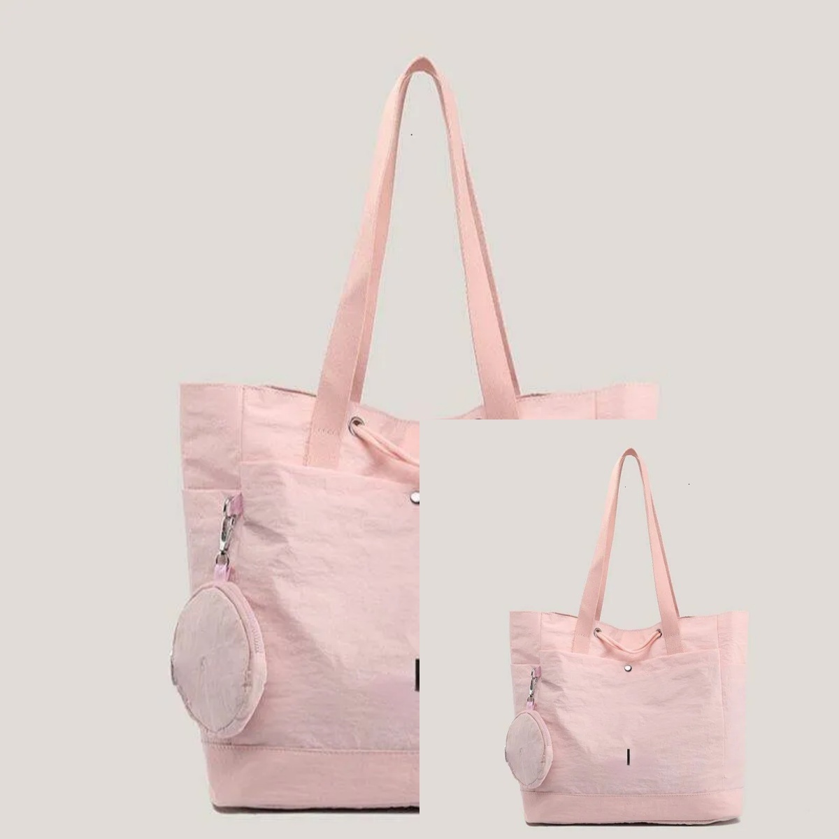 Large Capacity Nylon Tote Bag With Matching Round Pouch Women Casual Shoulder Bag Yoga Gym Shopping Handbag 5 Colors