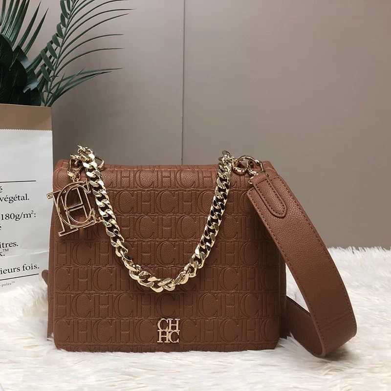 Evening Bags CH Solid Color Leather Shoulder Bag Women CH Embossed Pattern Stylish Gold Chain Top Handle Handbag Daily Casual Wear H261016