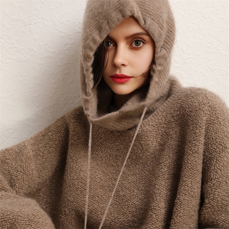 Cashmere Women's Winter Hat 100%Wool Soft Warm Balaclava Beanies Ear Face Neck Protect Dual-Use Fashion False Collar Hat Ski Cap260920ww
