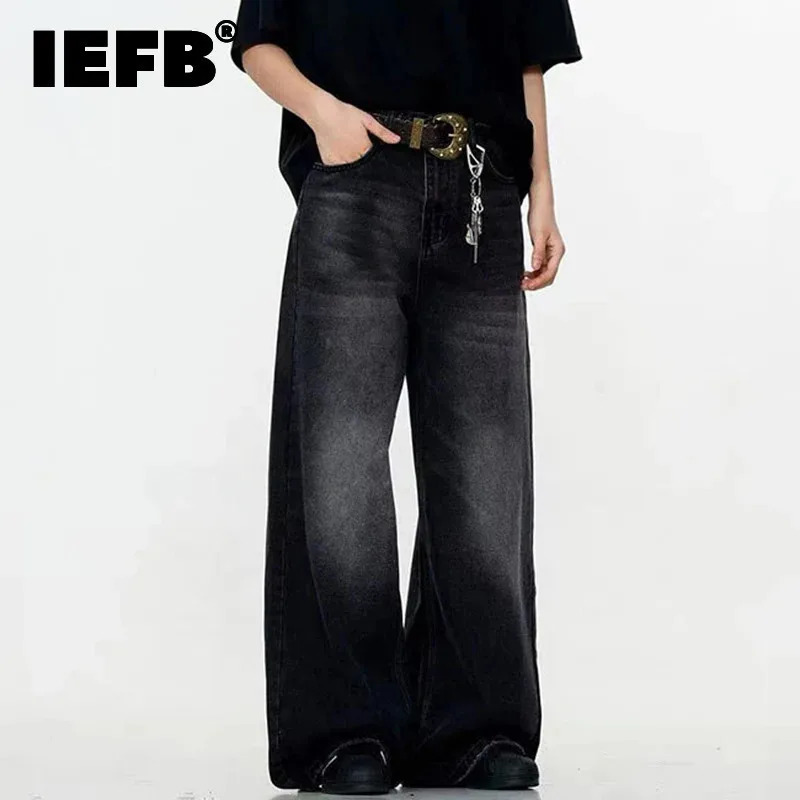 IEFB Simple Men's Denim Trousers Solid Color Washing American Style Casual Pants Straight Leg Baggy Male Jeans Spring 9W667 261013