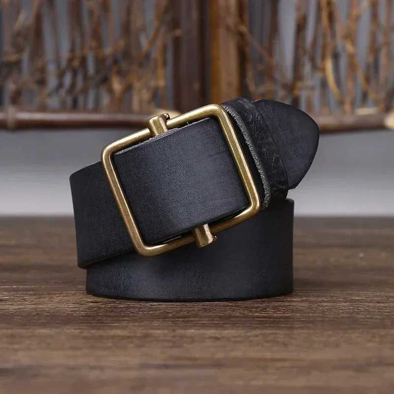 Wide Pure Cowhide Genuine 3.8 Leather for Men's High Quality Jeans No Drillooth Buckle Belts Cowboy Waisand Male Fashio M261016