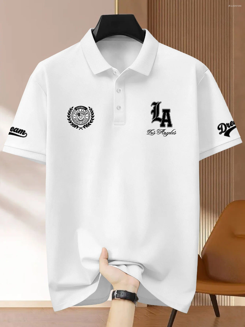 Fashionable Men's Short-Sleeve POLO Shirt With City And Baseball Versatile Casual Top