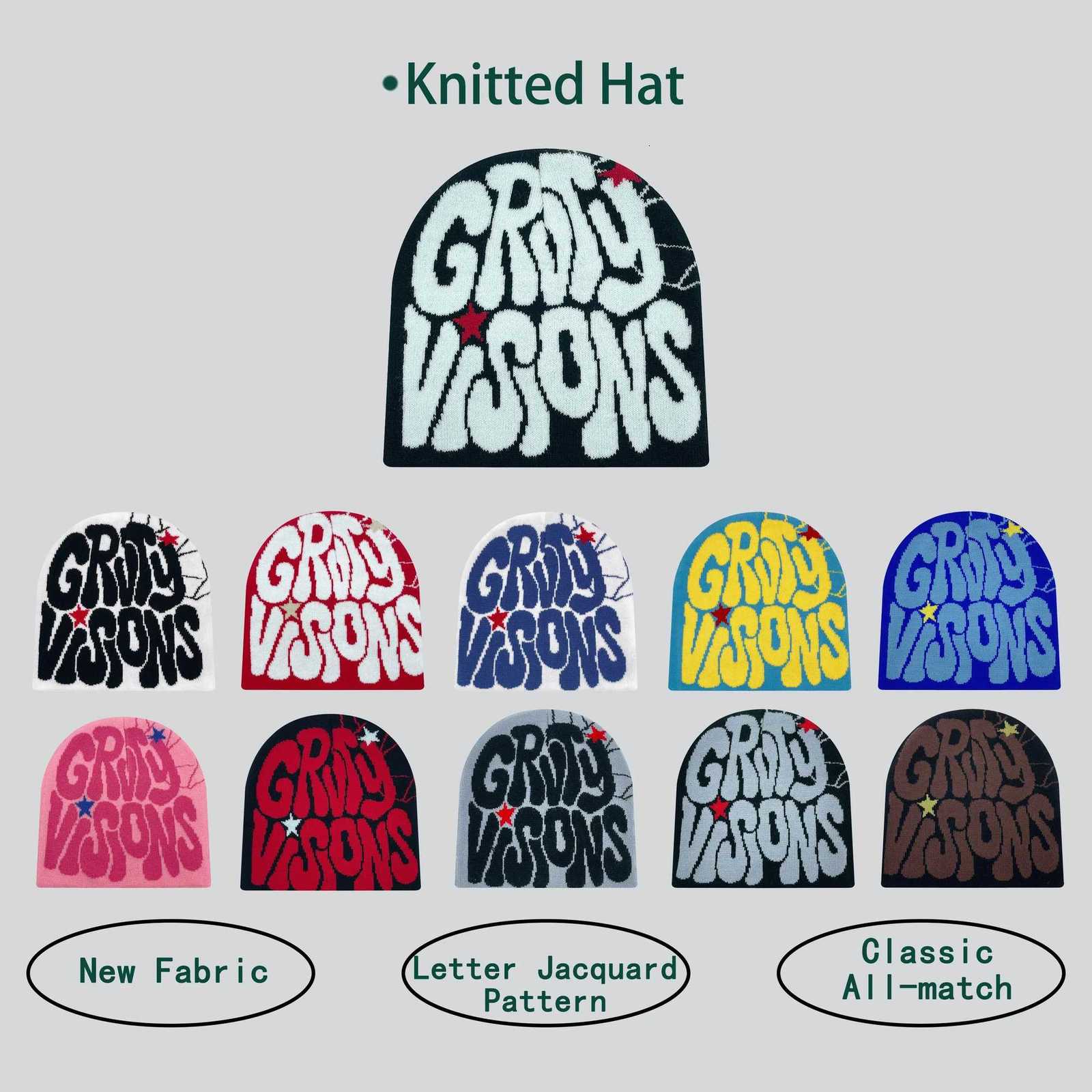 Beanie/Skull Caps 1PCS European and American popular acrylic material GR letter jacquard outdoor fashion knitted hat for men and women beanie hatT26