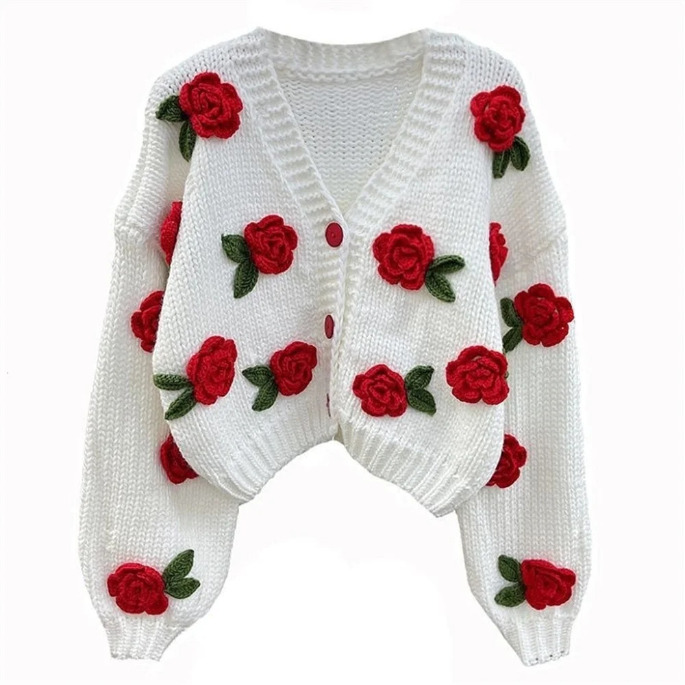 Autumn Winter Fashion Womens Cardigan Sweaters Fall Oversized Flower Open Front Knit Sweaters Sweet Cardigan Sweaters for Women 261015