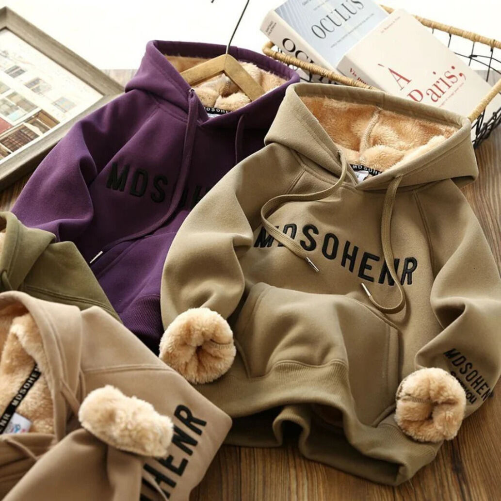 Girls Hoodie Winter Kids Thick Sweatshirt Clothes Autumn Boys Girls Lambs pullover Wool Padded Warm Hoodies Big Children Letter Print Pullover Tops