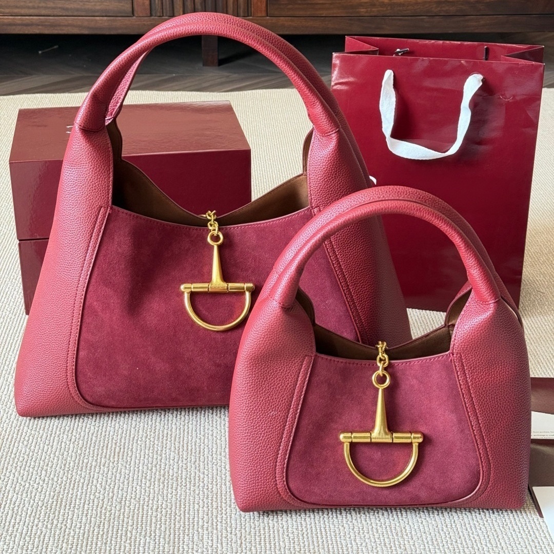 designer bag Softbit crossbody bag Burgundy Suede Hobo Handbag Half Horsebit Leather Women Shoulder bag top quality Classic ladies luxury bag Undera