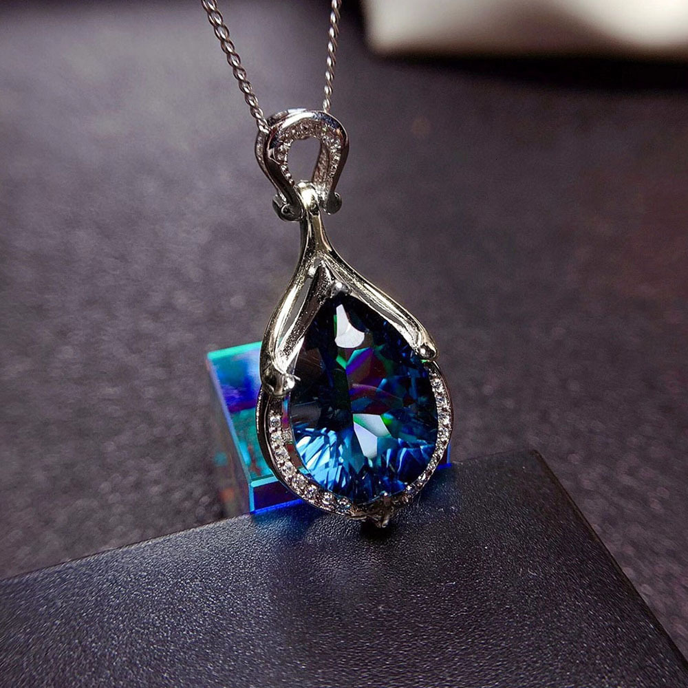 Huitan's New Fashion Mermaid Tear Pendant, Hot-Selling Item On Online Live Streams, Resembling A Sapphire Water Drop Gemstone Necklace