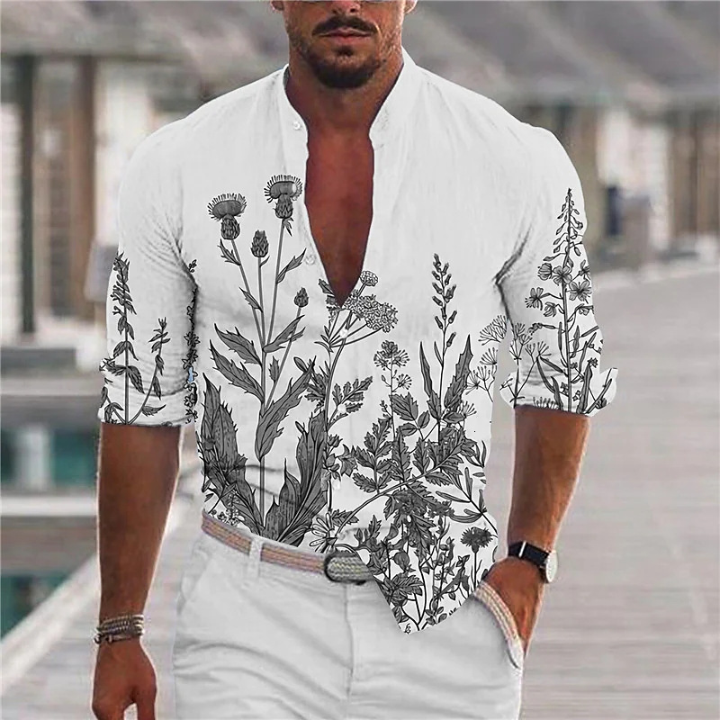 2026 European And American 3D Digital Print Shirt, Men's Slim-Fit, Fashionable Open-Front Long-Sleeve Shirt Free Shipping