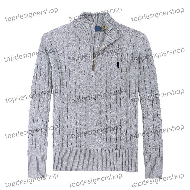 Popular Designer Mens Turtle Neck Knitted Twisted Cotton Sweater Quarter Zip Pullover Jumpers Trendy Winter HighEnd Embroidery Raph Comfortable Men