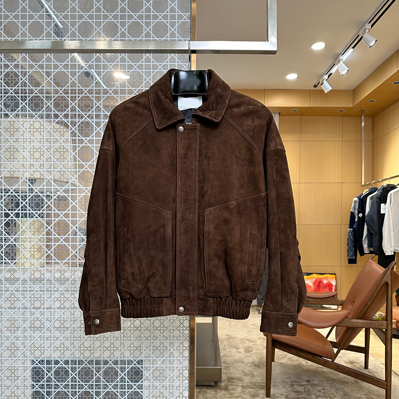 Men Faux Suede Polo Jackets Elastic Hem Leather Bomber Jacket Autumn Winter Vintage Street Coats for Men