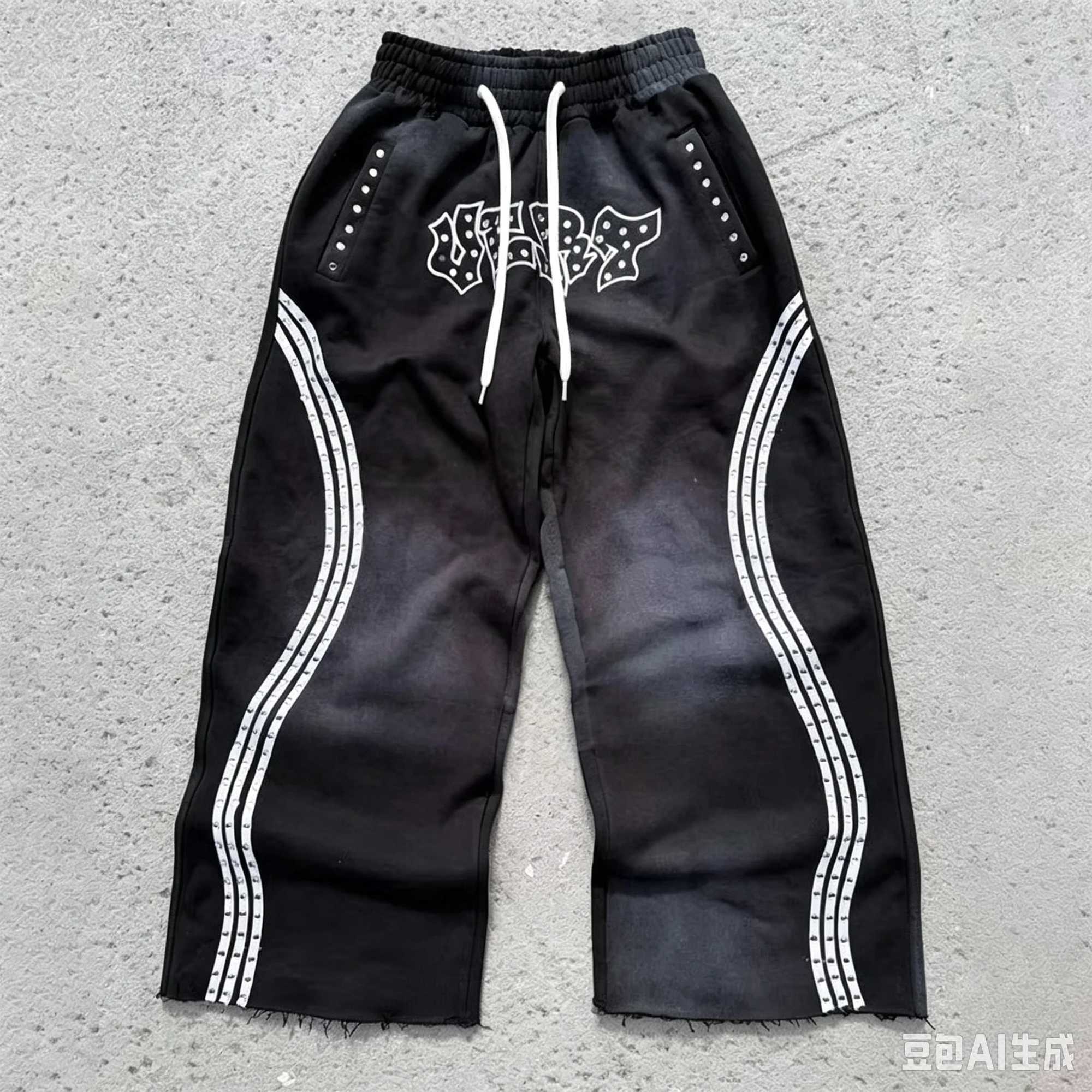 Unisex QuickDry Sports Long Pants Y2K Vintage Striped Letter Print Wide Leg Drawstring HipHop Streetwear Loose Casual Trousers S261016AHC6