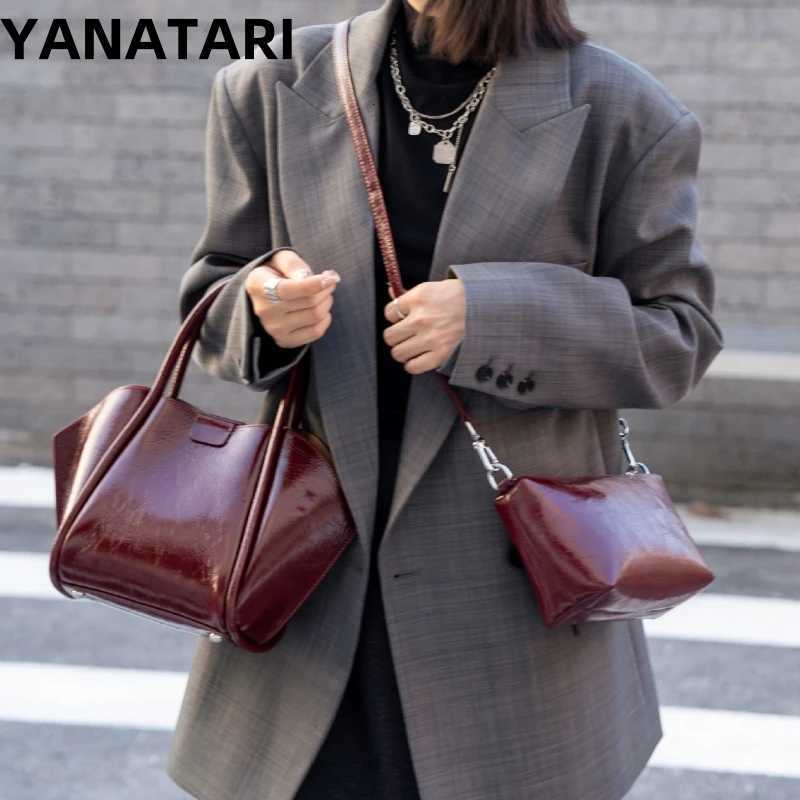 Evening Bags YANATARI Genuine Leather Woman Bag Shoulder Bag Handbags Ladies Crossbody Bags Designer Minimalism Bag Cowhide Bucket Bag H261016