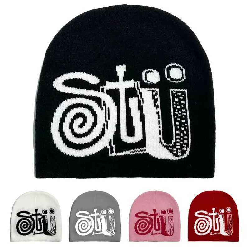 Unisex Graffiti Letter Jacquard Knit Beanie Hat Y2K HipHop Stylized Text Skull Cap Soft Warm for Fall Winter Daily Streetwear S2610177Z3T
