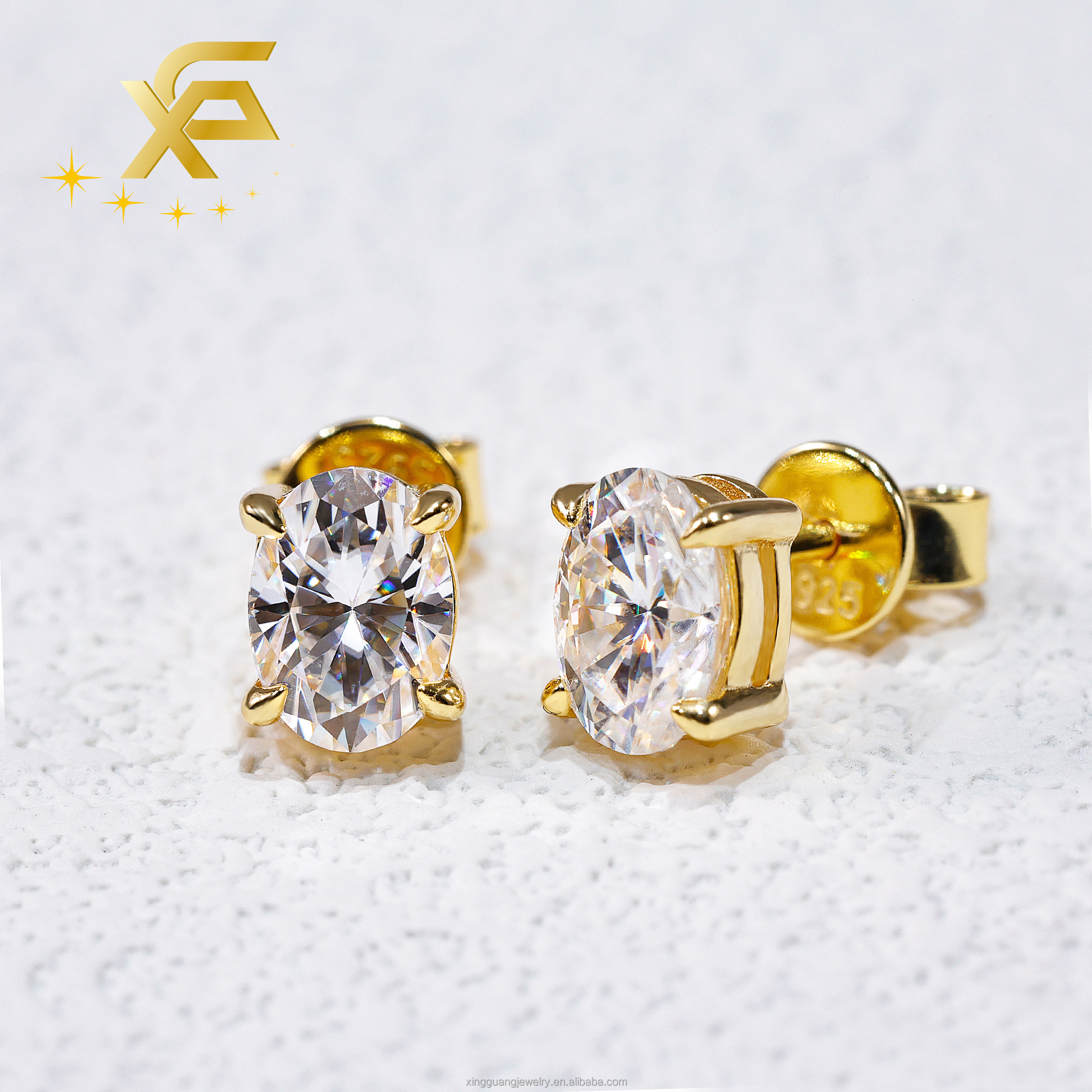 D Color VVS Moissanite GRA Certificate Claw Setting 925 Silver 18K Gold Plated Oval Earring Fashion Jewelry Unisex
