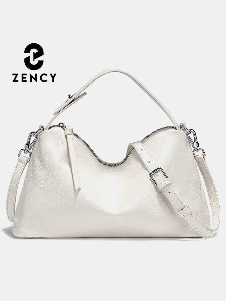 Evening Bags Zency Genuine Leather Tophandle Bag Fashion Hobo Bag Women Shoulder Handbag Crossbody Designer Elegant White Satchel Brown H261016