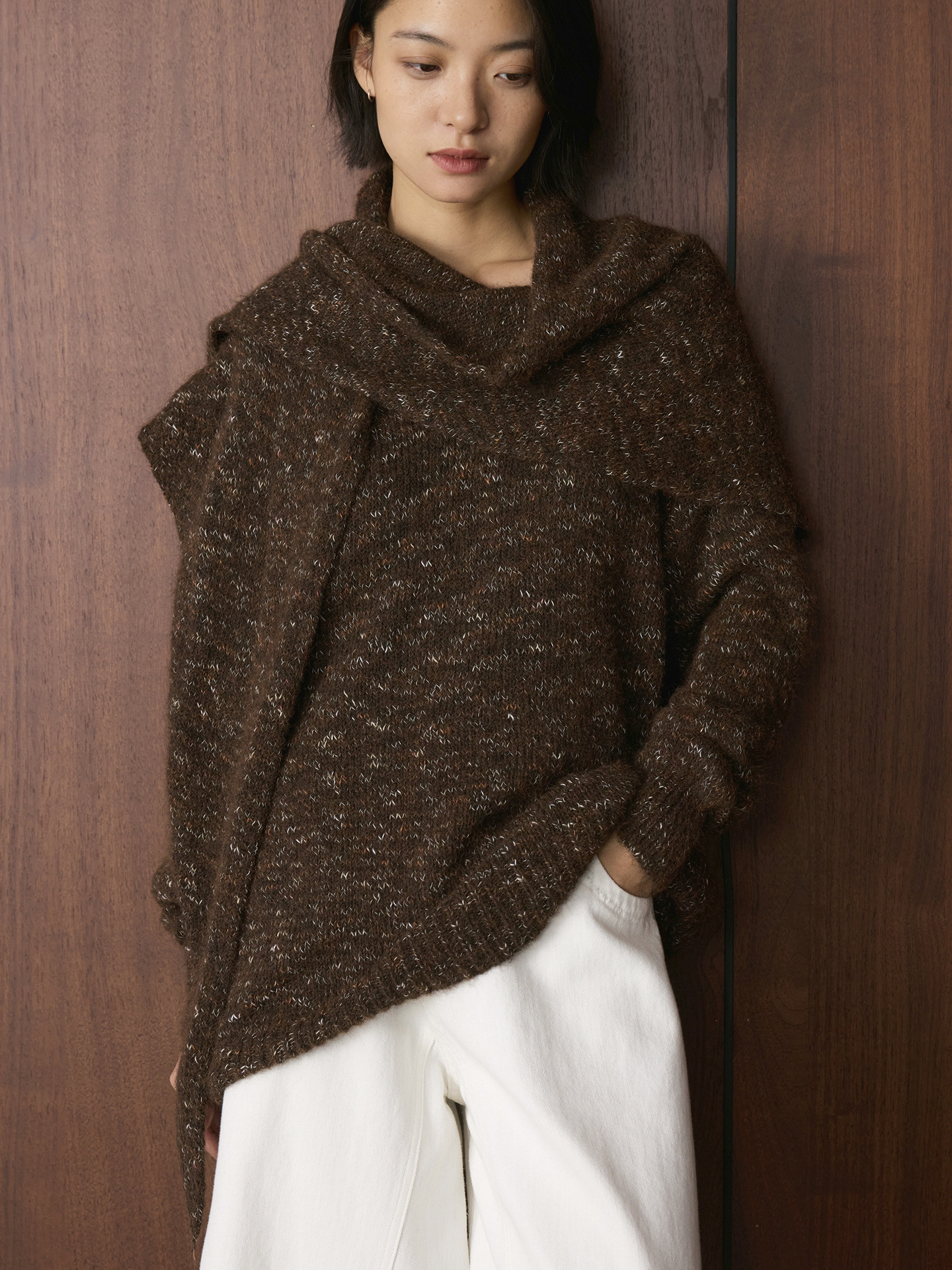 Winter New Korean Fashionable Mixed Color Plush Knitted Shawl Style Wool Sweater Loose Warm Top For Women Mdng260930