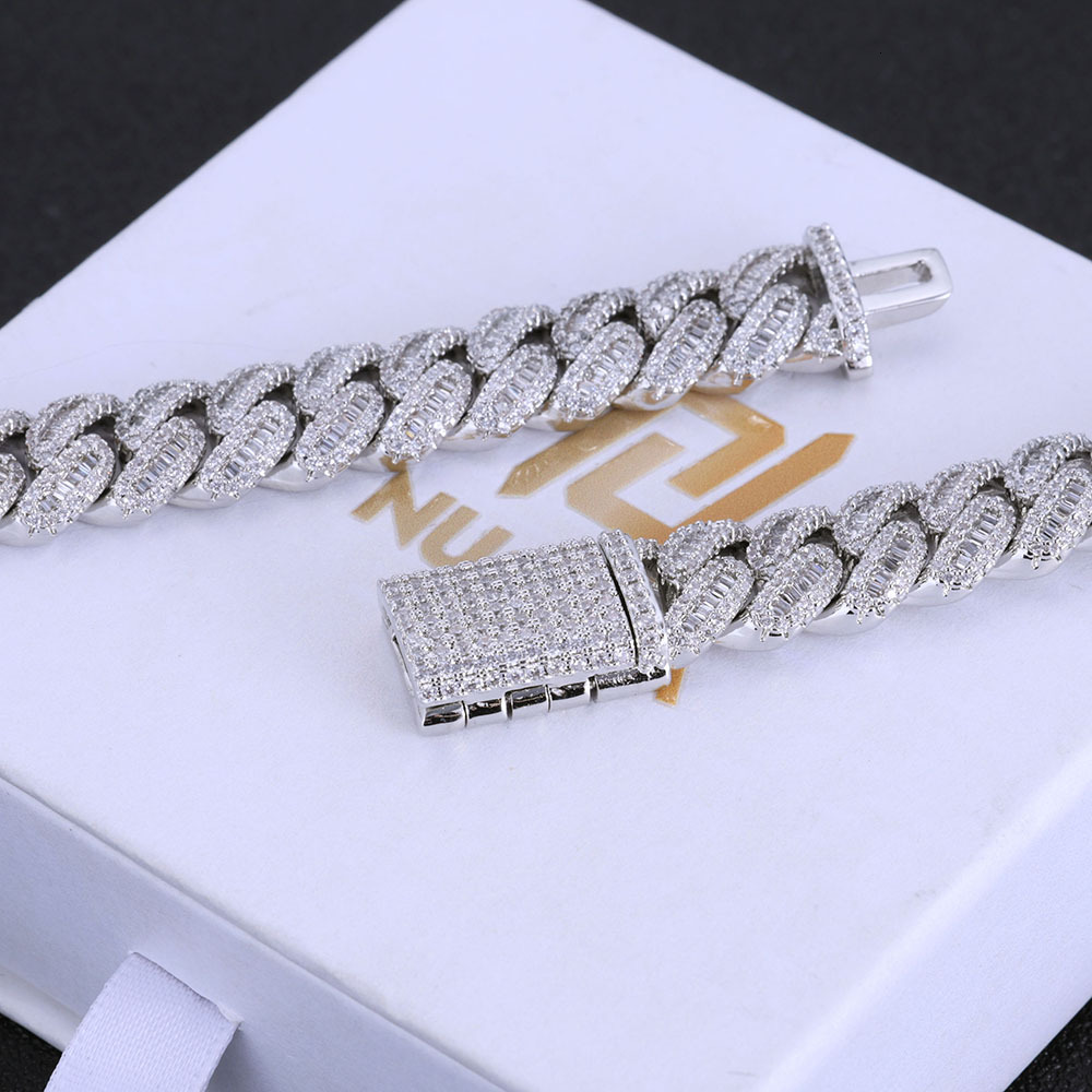 NUOYA Hip Hop Jewelry High Quality 12mm Bling Iced Moissanite Rectangle Diamond Prong Setting Cuban Link Necklace Homme