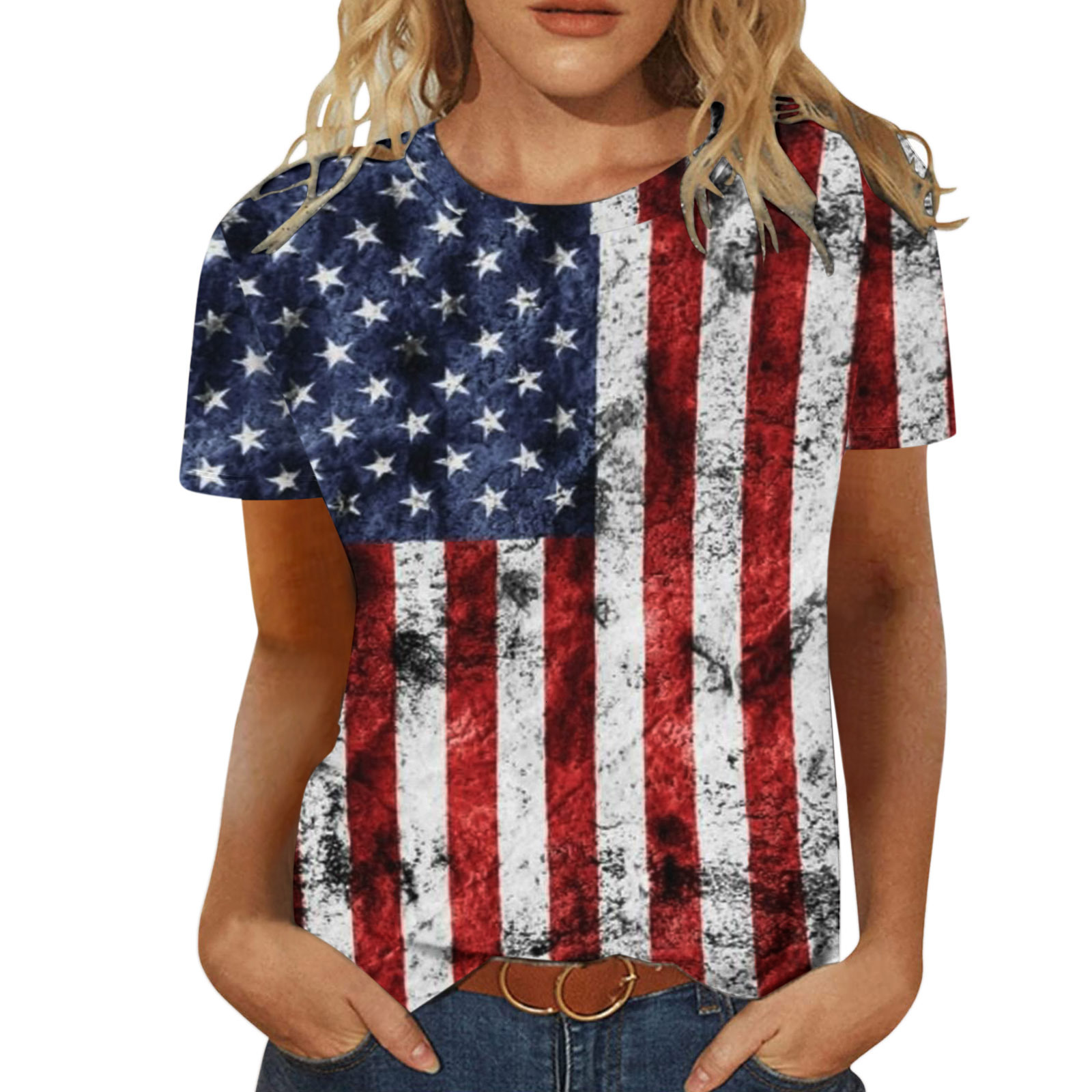 2026 European And American Summer New Women's Fashion Casual Short-Sleeved Independence Day Digital Print 3D Pattern T-Shirt Free Shipping